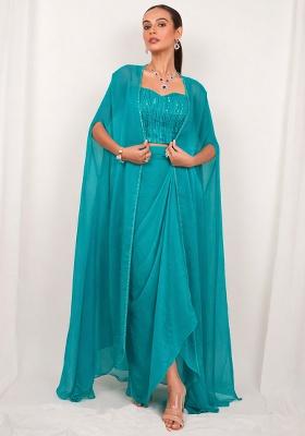 Columbia Blue Silk Embellished Handwork Fusion Set