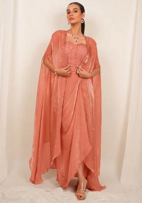 Coral Silk Embellished Handwork Fusion Set