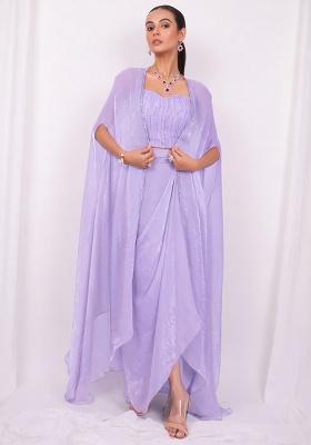 Soft Lilac Silk Embellished Handwork Fusion Set