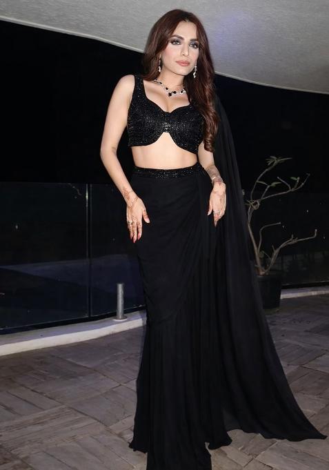 Black Chinon Embellished Handwork Fusion Set