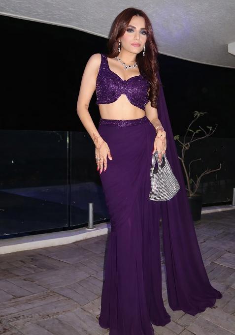 Deep Plum Chinon Embellished Handwork Fusion Set