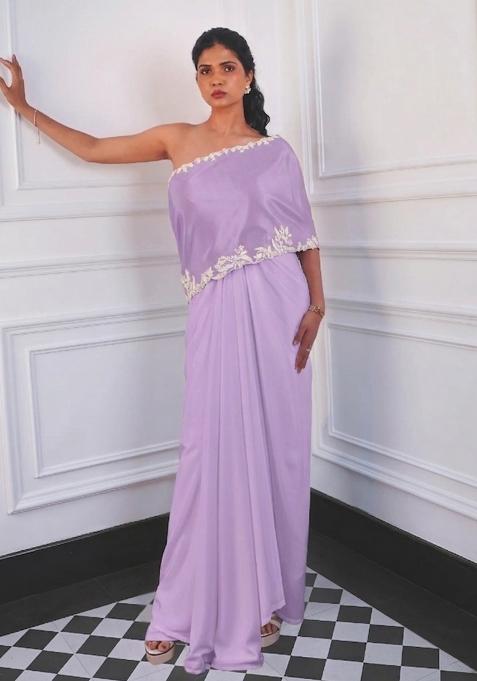 Lilac Crepe Embroidered Handwork Fusion Set