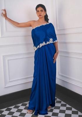 Navy Blue Crepe Embroidered Handwork Fusion Set