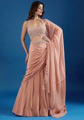  Pink Chinon Embellished Handwork Lehenga Set