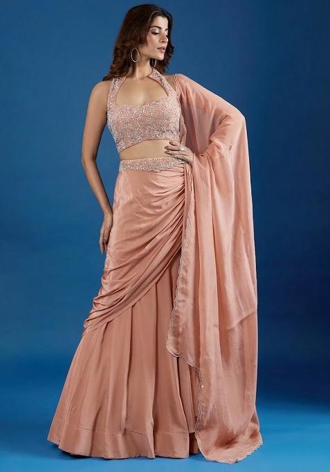  Pink Chinon Embellished Handwork Lehenga Set