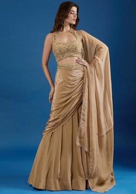 Natural Beige Chinon Embellished Handwork Lehenga Set