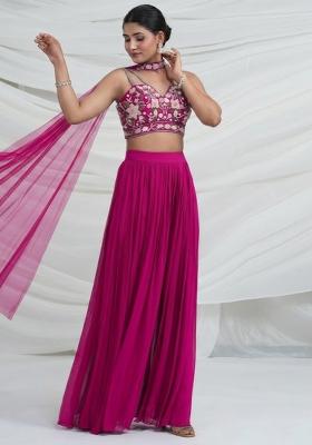 Pink Georgette Embroidered Handwork Fusion Set