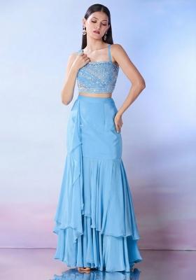 Sky Blue Georgette Embellished Handwork Fusion Set