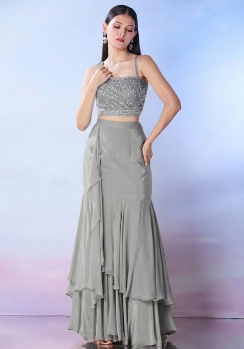 Grey Georgette Embellished Handwork Fusion Set