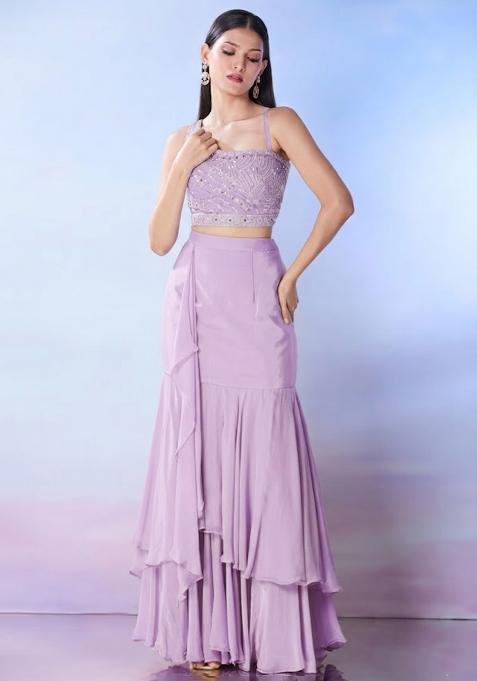 Lavender Georgette Embellished Handwork Fusion Set