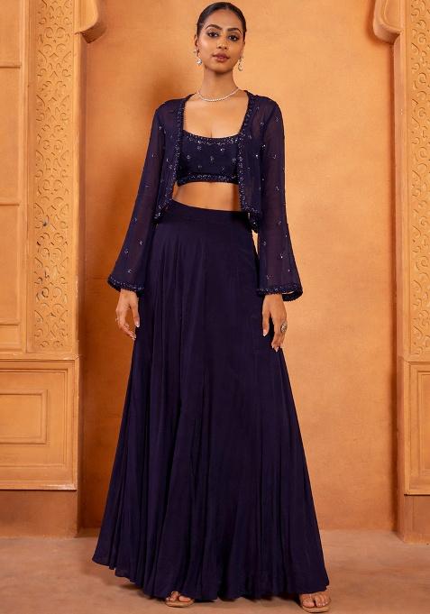 Black Chinon Embroidered Handwork Fusion Set