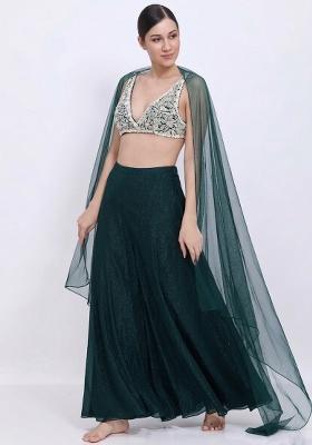 Deep Blue Chinon Embellished Handwork Lehenga Set