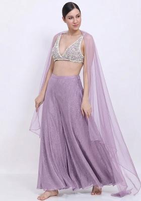 Pastel Lilac Chinon Embellished Handwork Lehenga Set