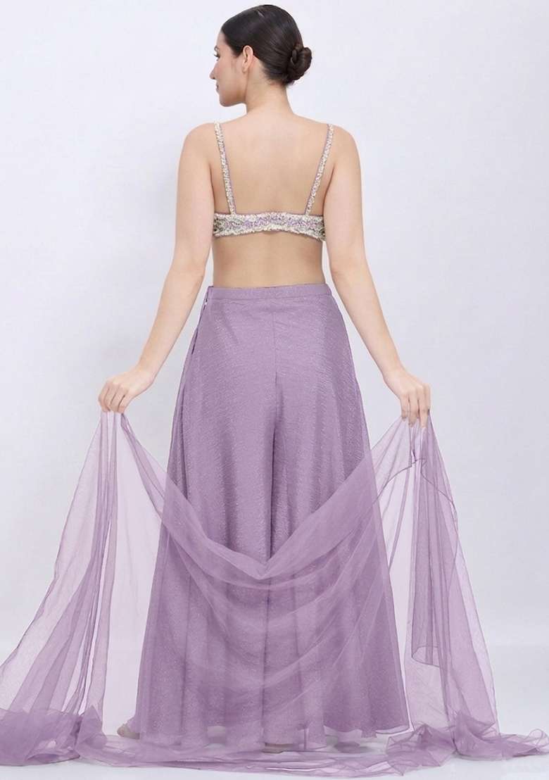 Pastel Lilac Chinon Embellished Handwork Lehenga Set - Indya