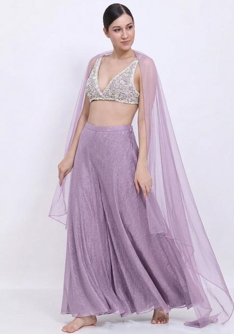 Pastel Lilac Chinon Embellished Handwork Lehenga Set