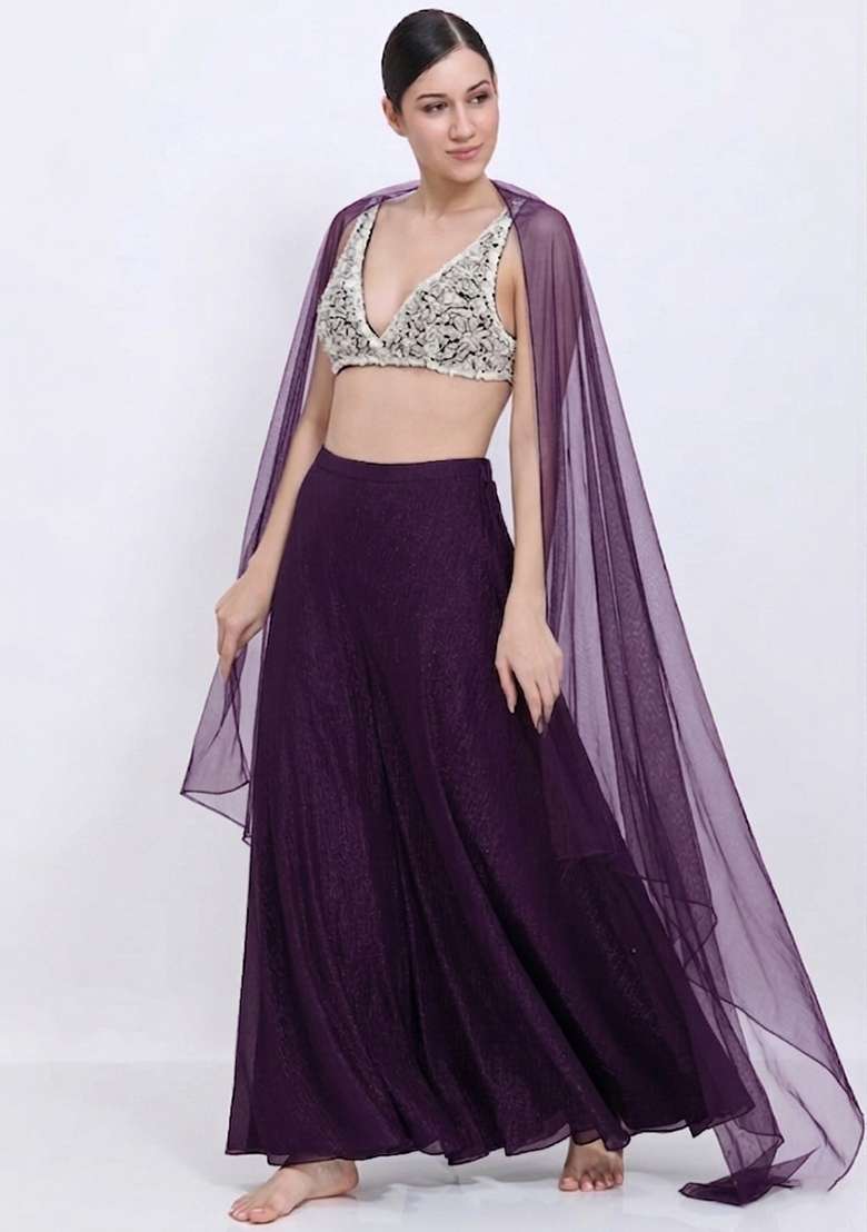 Peach Pink Chinon Embellished Handwork Lehenga Set - Indya