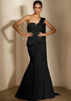 Black Crepe Embellished Handwork Fusion Set