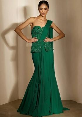 Teal Crepe Embellished Handwork Fusion Set