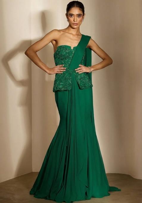 Teal Crepe Embellished Handwork Fusion Set