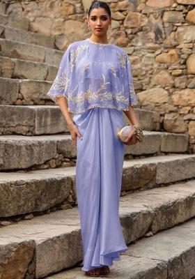 Lavender Crepe Embroidered Handwork Fusion Set