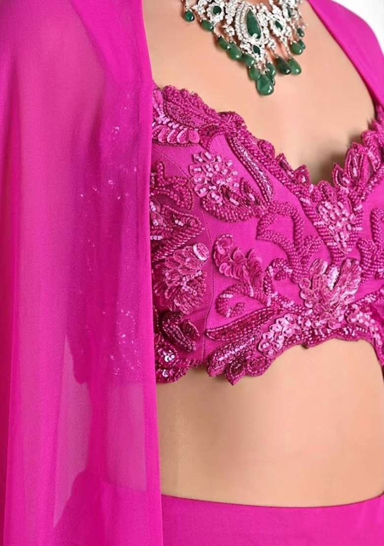 Pink Satin Embroidered Handwork Fusion Set - Indya