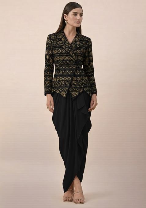 Black Sequin Net Fusion Set