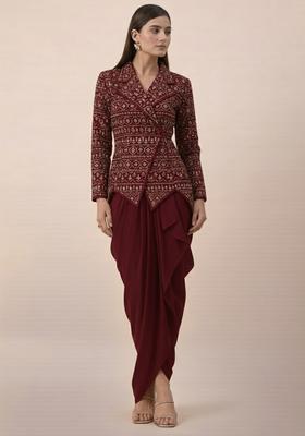 Burgundy Sequin Net Fusion Set