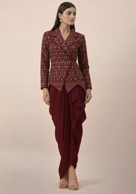 Burgundy Sequin Net Fusion Set