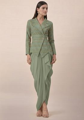 Sage Green Sequin Net Fusion Set