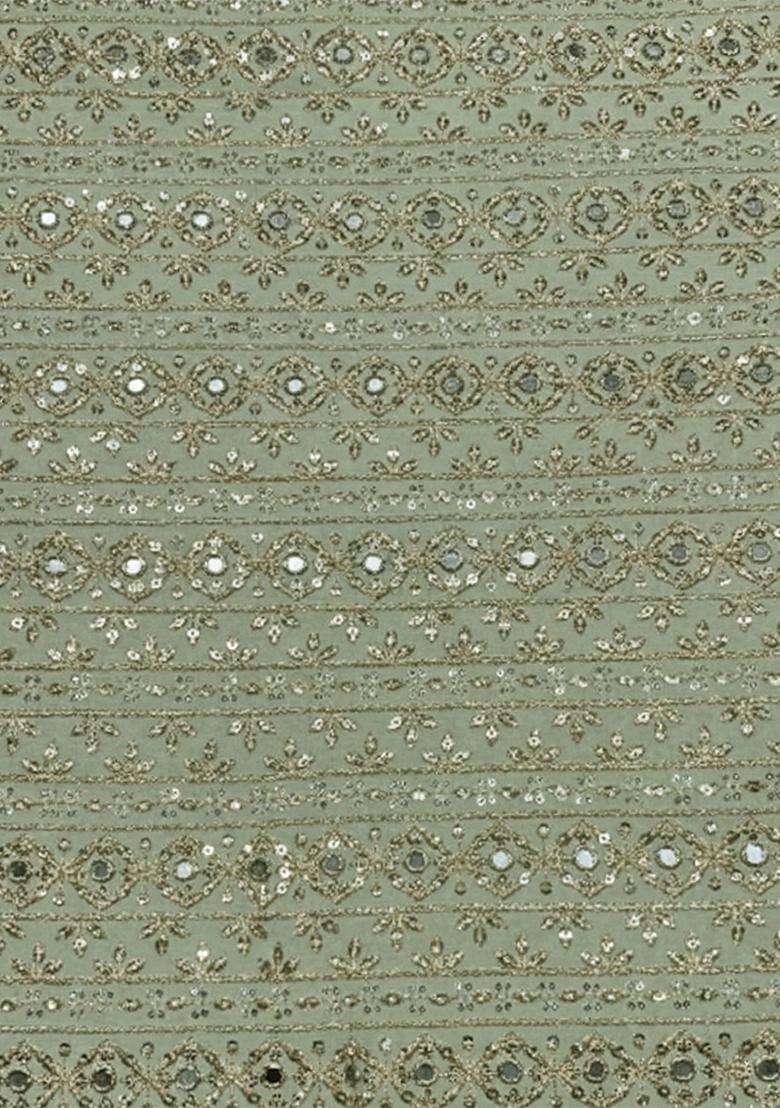 Sage Green Sequin Net Fusion Set - Indya