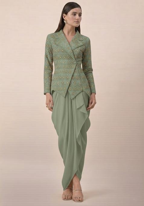 Sage Green Sequin Net Fusion Set