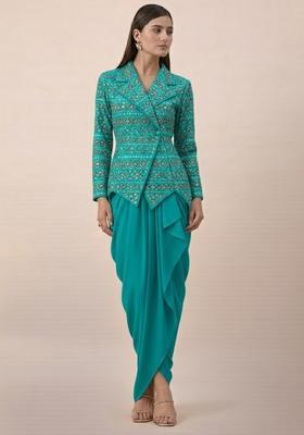Turquoise Sequin Net Fusion Set