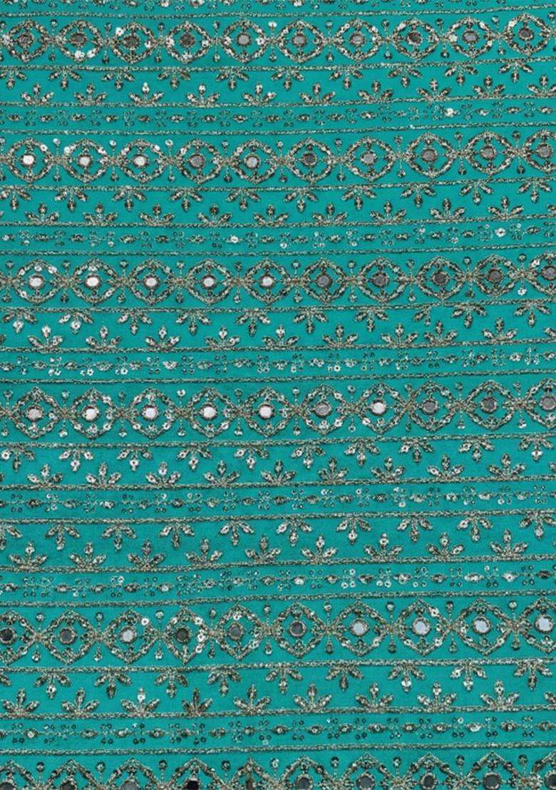 Turquoise Sequin Net Fusion Set - Indya