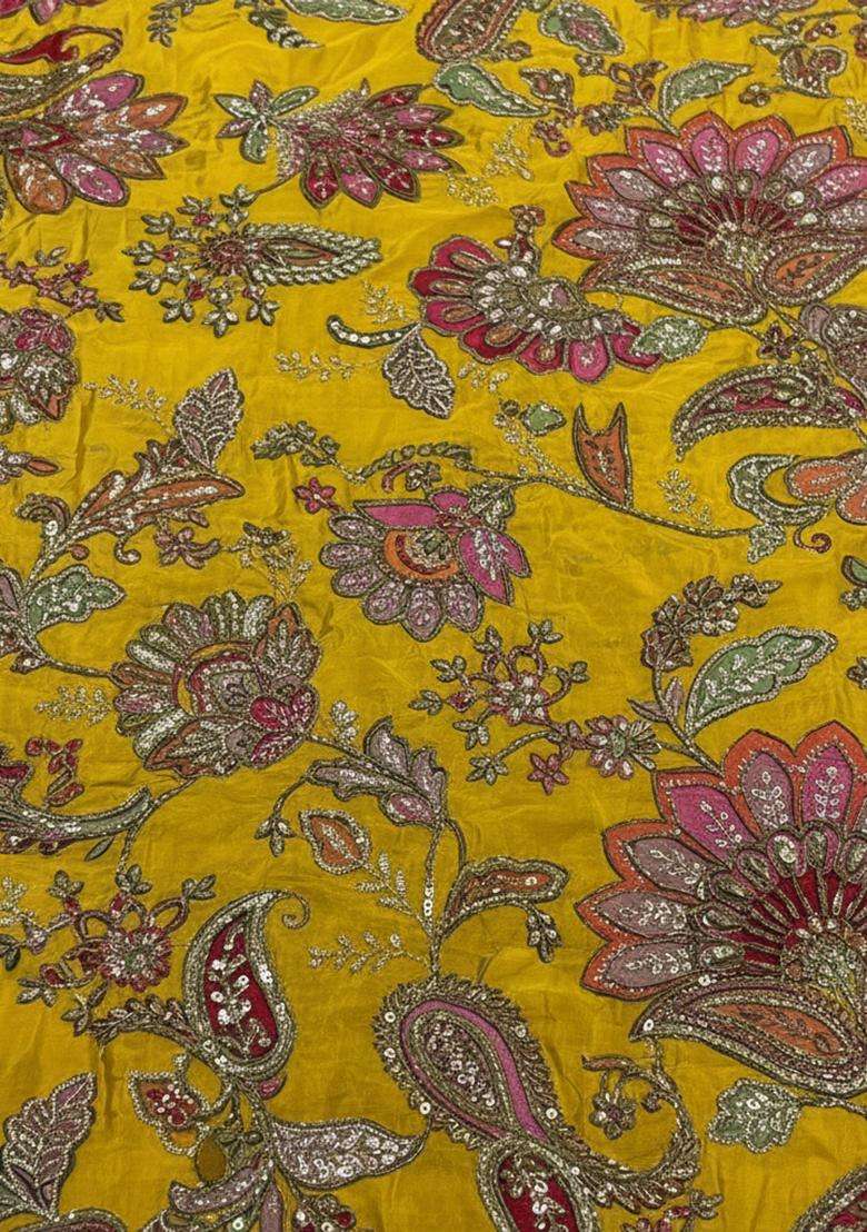 Mustard Embroidered Crepe Fusion Set - Indya