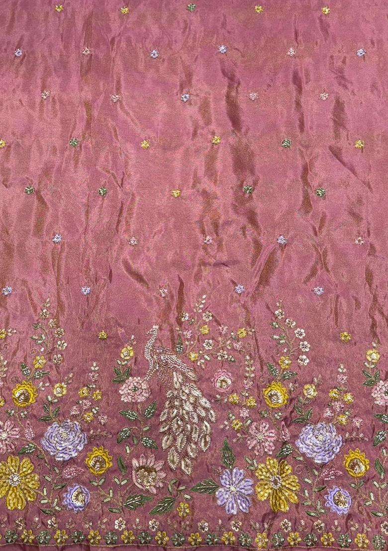 Pink Embroidered Shimmer Fusion Set - Indya