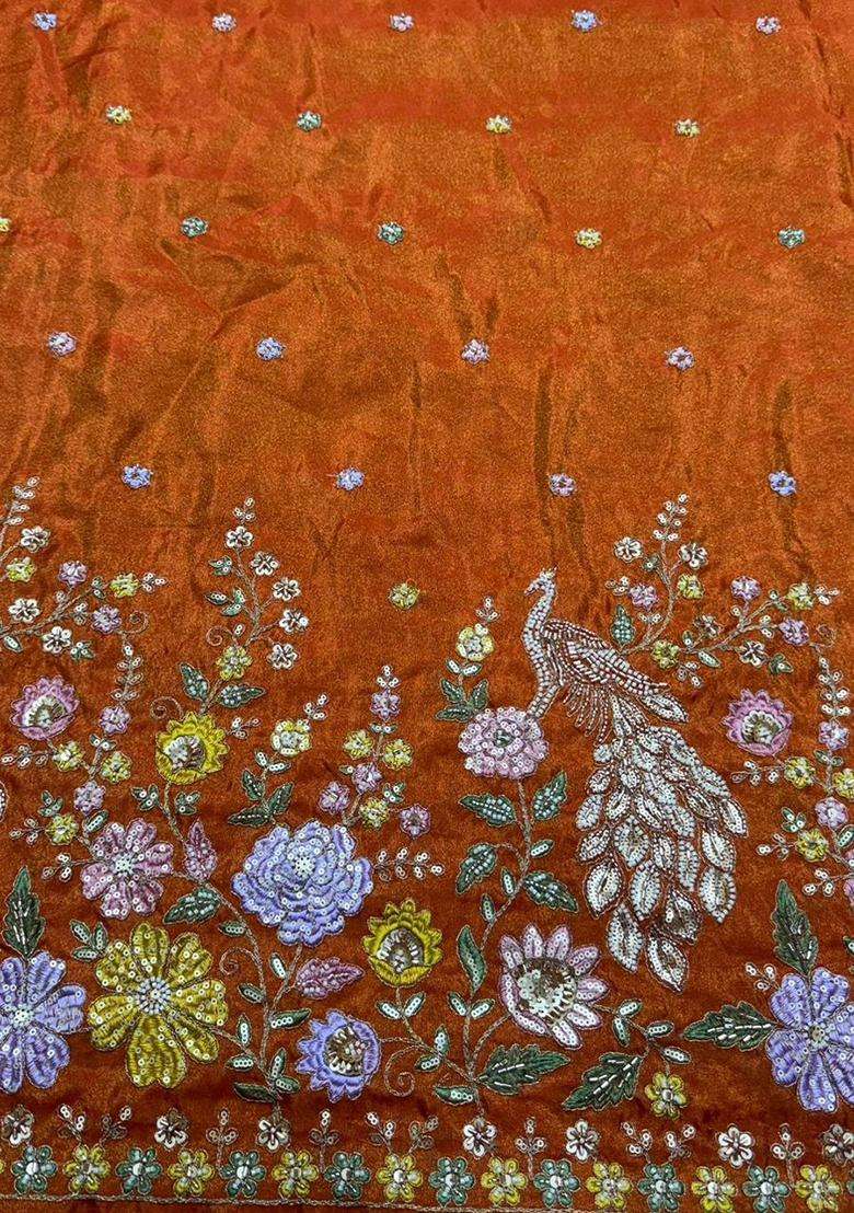 Orange Embroidered Shimmer Fusion Set - Indya