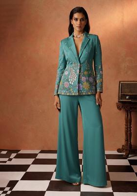 Sky Blue Embroidered Shimmer Fusion Set