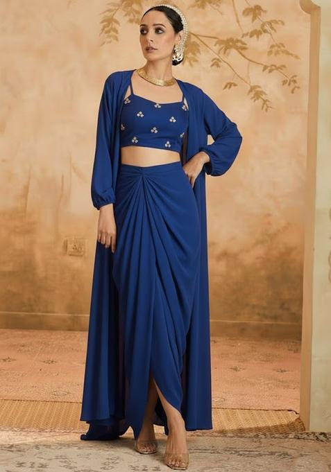 Royal Blue Sequin Net Fusion Set