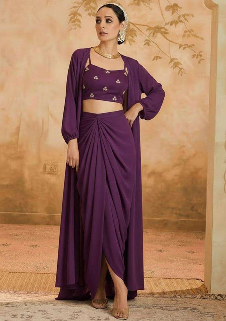 Purple Sequin Net Fusion Set - Indya