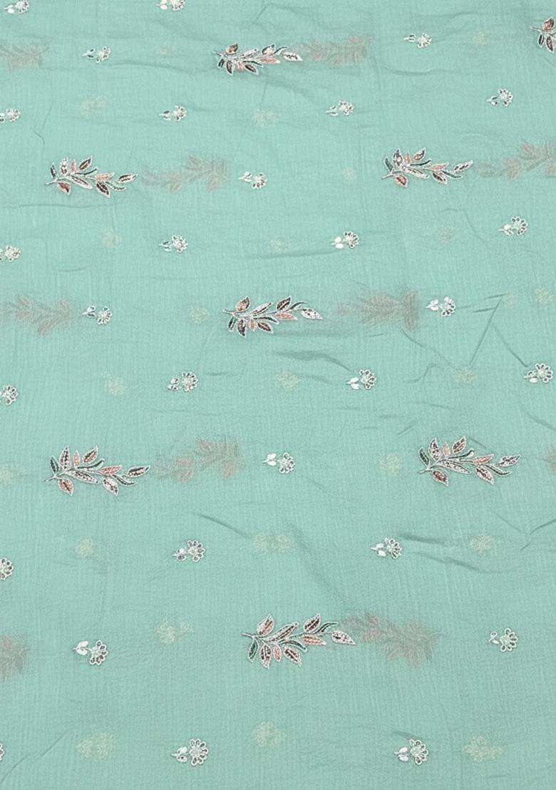 Mint Green Embroidered Chanderi Pre Draped Saree Set - Indya