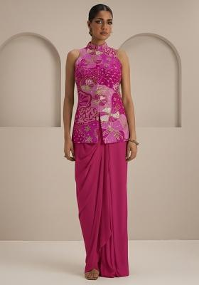 Rani Pink Floral Print Crepe Fusion Set