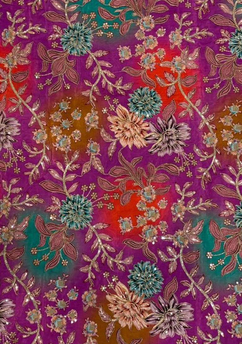 Purple Floral Print Crepe Sharara Set - Indya