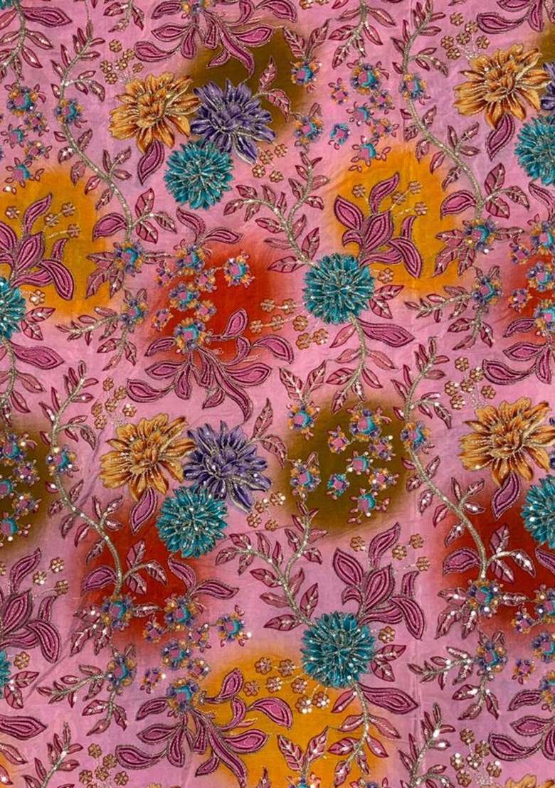 Soft Pink Floral Print Crepe Sharara Set - Indya
