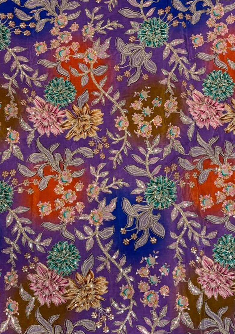 Purple Floral Print Crepe Sharara Set - Indya