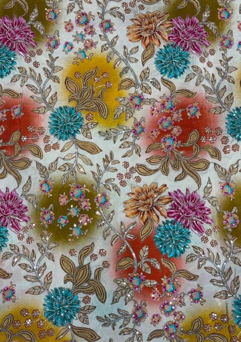 Beige Floral Print Crepe Sharara Set - Indya