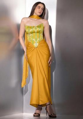 Yellow Zari Satin Fusion Set