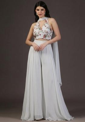 Ivory Embroidered Crepe Fusion Set