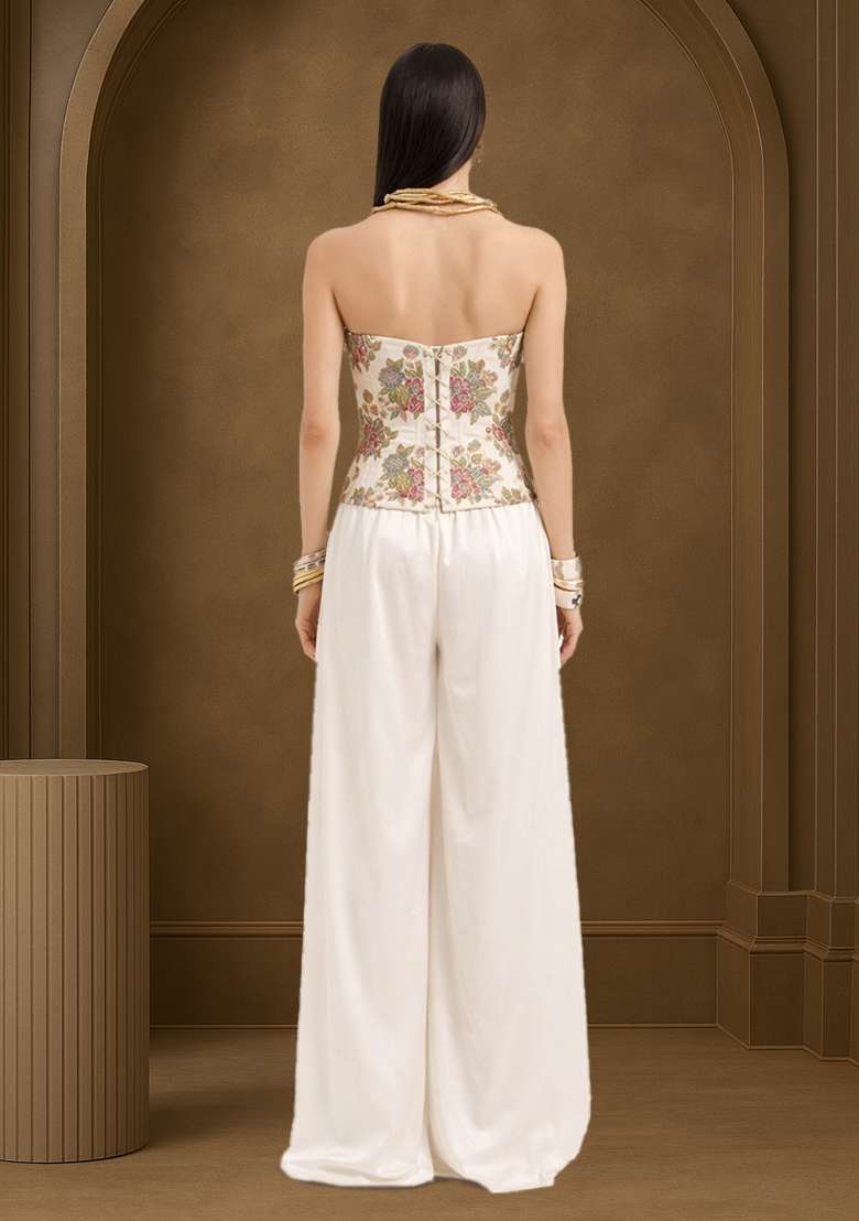 White Embroidered Organza Fusion Set - Indya