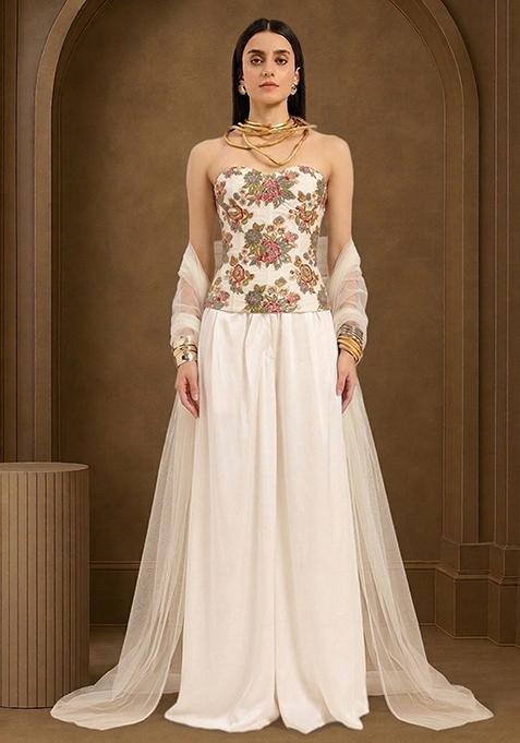 White Embroidered Organza Fusion Set