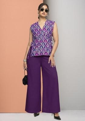 Purple Zari Satin Fusion Set